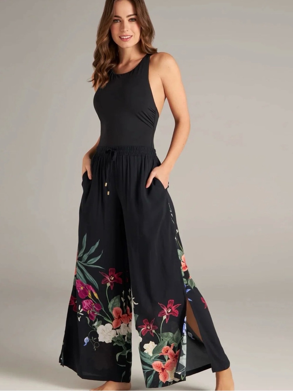 Jantzen "Floral Fantasy" Josephine Pull-On Wide-Leg Pants Size 1X